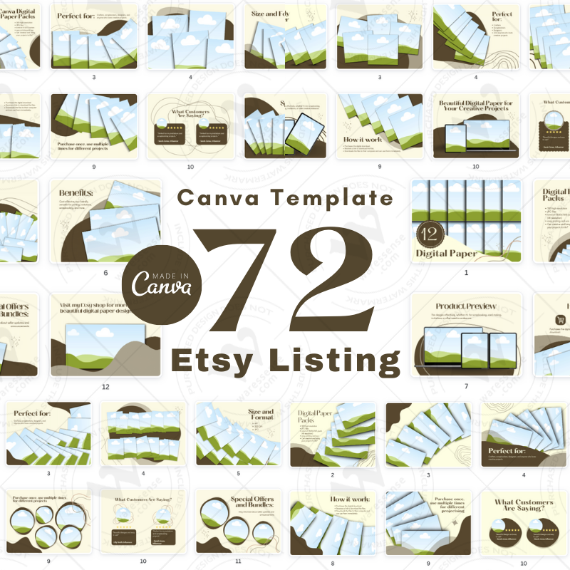 72-Page Modern Minimalist Canva Template for Etsy Listings | Brown Aesthetic