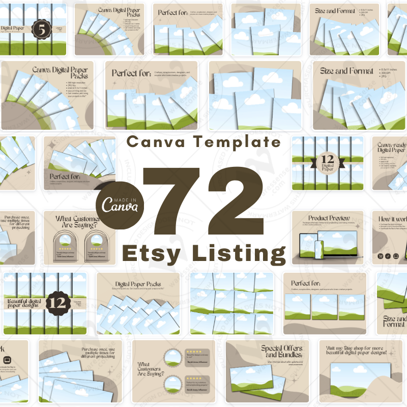 72-Page Modern Minimalist Canva Template for Etsy Listings | Brown Aesthetic