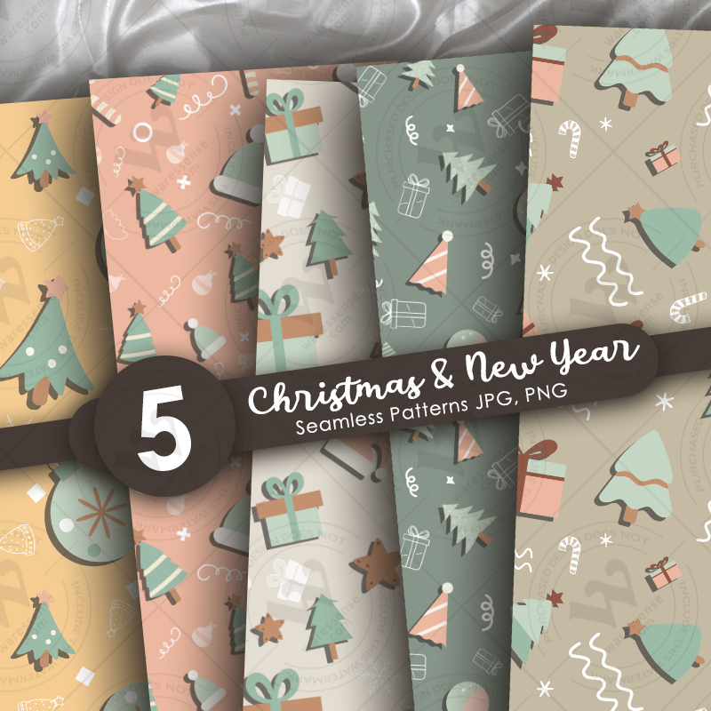 Christmas & New Year Pastel Pattern Set