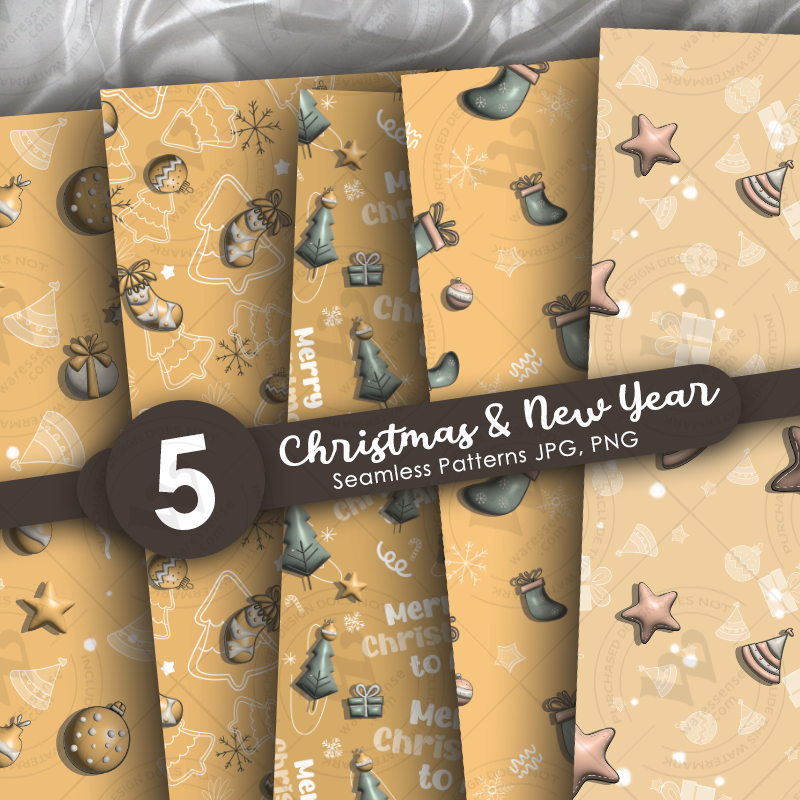 Golden Christmas & New Year 3D Seamless