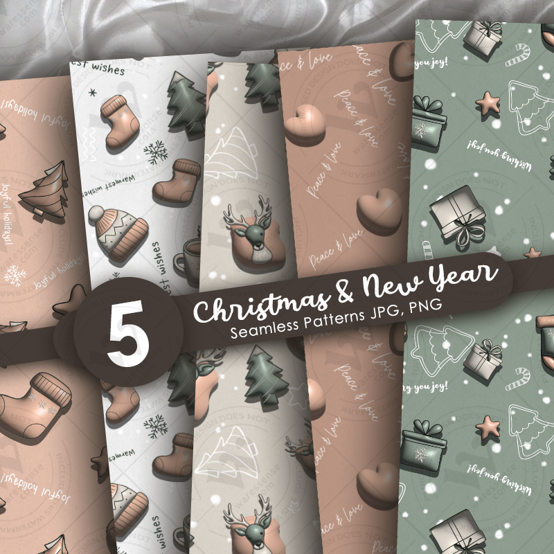 Cozy Christmas & New Year 3D Seamless Patterns