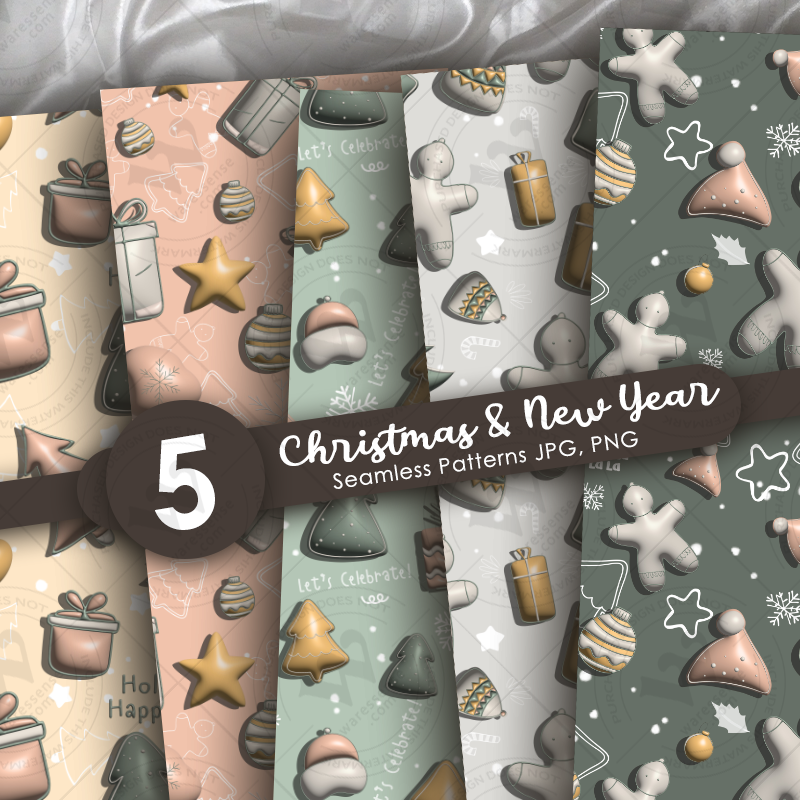 Cozy Christmas & New Year 3D Seamless Patterns