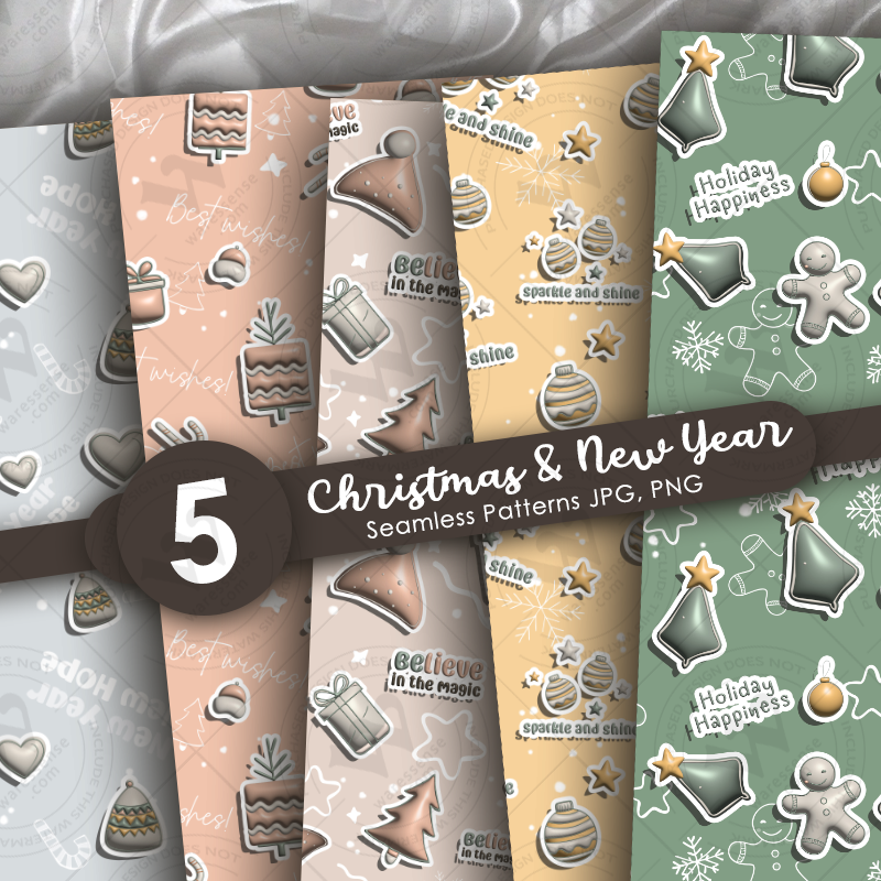 Cozy Christmas & New Year 3D Seamless Patterns