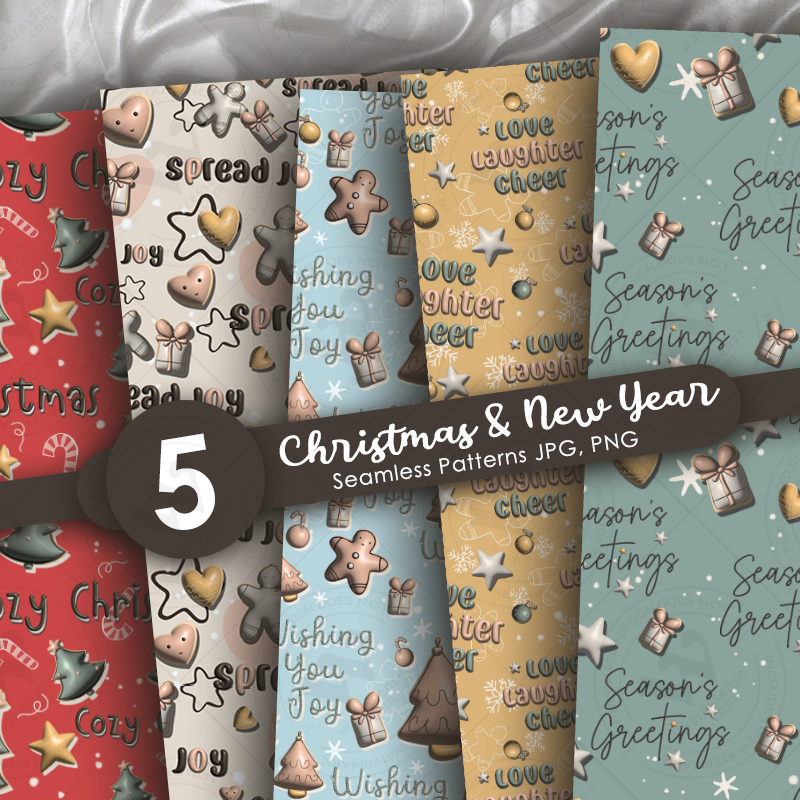 Cozy Christmas & New Year 3D Seamless Patterns