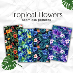 Tropical Flowers Seamless Patterns