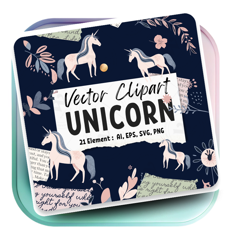 Minimalist Unicorn Clipart Pack, 21 Cute Vector Unicorns, PNG 300 DPI, SVG, AI, EPS Source Files Instant Download