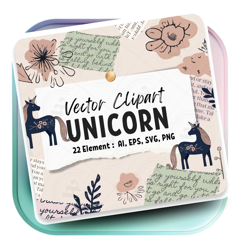 Minimalist Unicorn Clipart Pack, 22 Cute Vector Unicorns, PNG 300 DPI, SVG, AI, EPS Source Files Instant Download