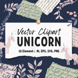 Minimalist Unicorn Clipart Pack, 15 Cute Vector Unicorns, PNG 300 DPI, SVG, AI, EPS Source Files Instant Download