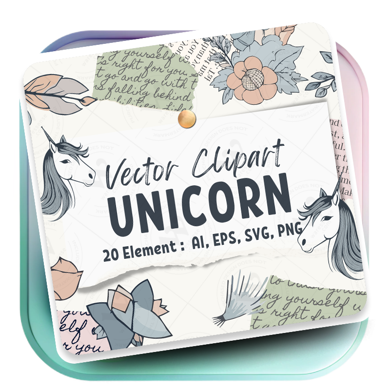 Minimalist Unicorn Clipart Pack, 20 Cute Vector Unicorns, PNG 300 DPI, SVG, AI, EPS Source Files Instant Download