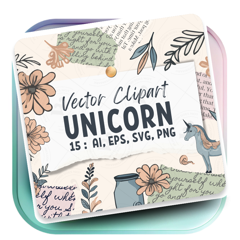 Minimalist Unicorn Clipart Pack, 15 Cute Vector Unicorns, PNG 300 DPI, SVG, AI, EPS Source Files Instant Download