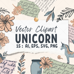 Minimalist Unicorn Clipart Pack, 15 Cute Vector Unicorns, PNG 300 DPI, SVG, AI, EPS Source Files Instant Download