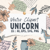 Minimalist Unicorn Clipart Pack, 15 Cute Vector Unicorns, PNG 300 DPI, SVG, AI, EPS Source Files Instant Download
