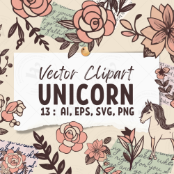 Minimalist Unicorn Clipart Pack, 13 Cute Vector Unicorns, PNG 300 DPI, SVG, AI, EPS Source Files Instant Download