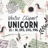Minimalist Unicorn Clipart Pack, 21 Cute Vector Unicorns, PNG 300 DPI, SVG, AI, EPS Source Files Instant Download