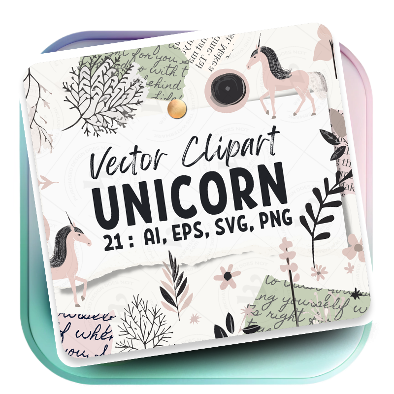 Minimalist Unicorn Clipart Pack, 21 Cute Vector Unicorns, PNG 300 DPI, SVG, AI, EPS Source Files Instant Download