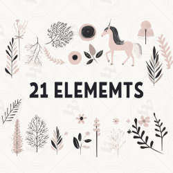 Minimalist Unicorn Clipart Pack, 21 Cute Vector Unicorns, PNG 300 DPI, SVG, AI, EPS Source Files Instant Download