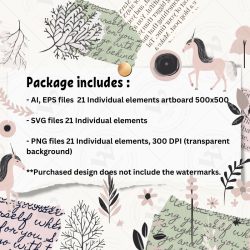 Minimalist Unicorn Clipart Pack, 21 Cute Vector Unicorns, PNG 300 DPI, SVG, AI, EPS Source Files Instant Download