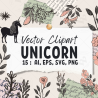 Minimalist Unicorn Clipart Pack, 15 Cute Vector Unicorns, PNG 300 DPI, SVG, AI, EPS Source Files Instant Download
