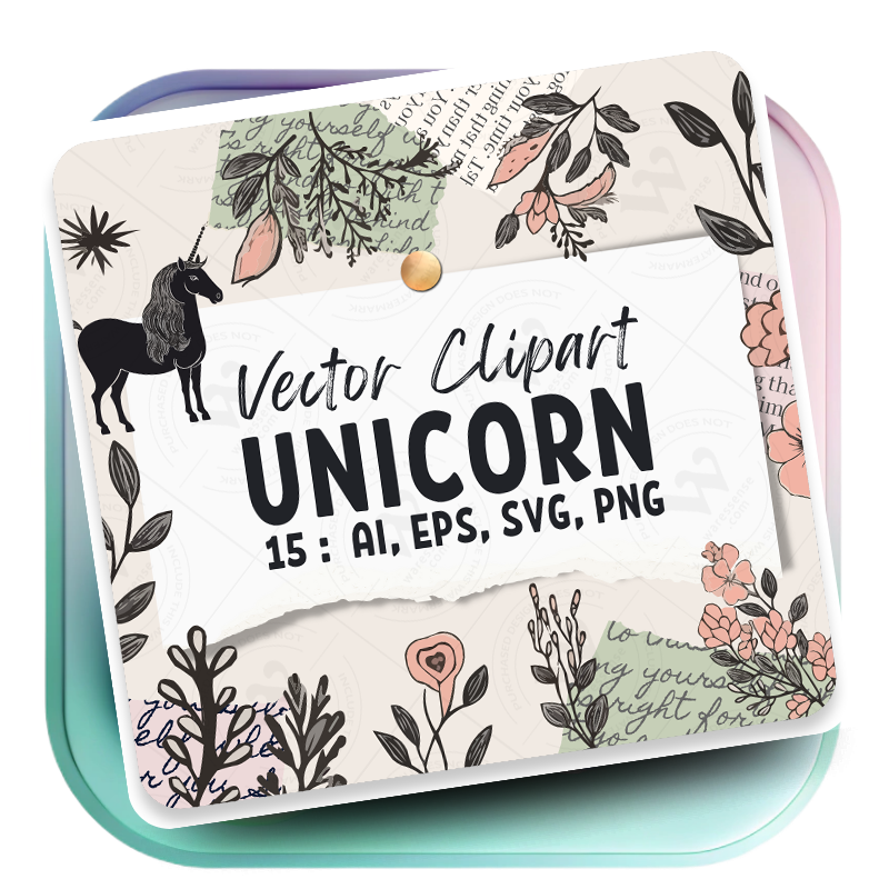 Minimalist Unicorn Clipart Pack, 15 Cute Vector Unicorns, PNG 300 DPI, SVG, AI, EPS Source Files Instant Download