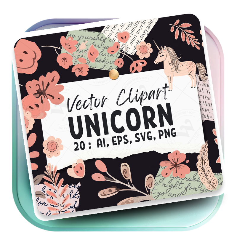 Minimalist Unicorn Clipart Pack, 20 Cute Vector Unicorns, PNG 300 DPI, SVG, AI, EPS Source Files Instant Download