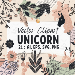 Minimalist Unicorn Clipart Pack, 21 Cute Vector Unicorns, PNG 300 DPI, SVG, AI, EPS Source Files Instant Download
