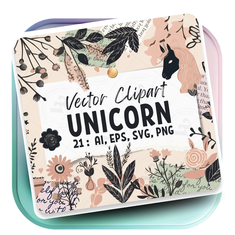 Minimalist Unicorn Clipart Pack, 21 Cute Vector Unicorns, PNG 300 DPI, SVG, AI, EPS Source Files Instant Download