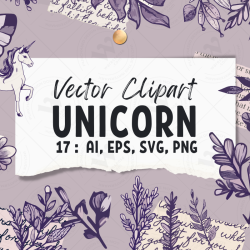 Minimalist Unicorn Clipart Pack, 17 Cute Vector Unicorns, PNG 300 DPI, SVG, AI, EPS Source Files Instant Download