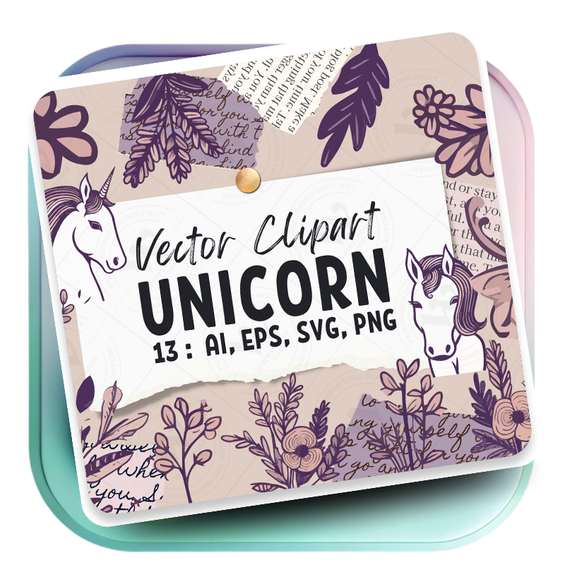 Minimalist Unicorn Clipart Pack, 13 Cute Vector Unicorns, PNG 300 DPI, SVG, AI, EPS Source Files Instant Download