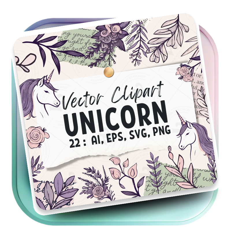 Minimalist Unicorn Clipart Pack, 22 Cute Vector Unicorns, PNG 300 DPI, SVG, AI, EPS Source Files Instant Download