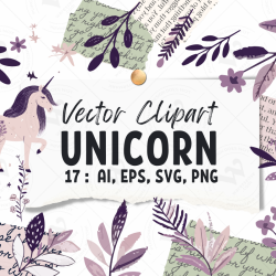 Minimalist Unicorn Clipart Pack, 17 Cute Vector Unicorns, PNG 300 DPI, SVG, AI, EPS Source Files Instant Download
