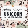 Minimalist Unicorn Clipart Pack, 24 Cute Vector Unicorns, PNG 300 DPI, SVG, AI, EPS Source Files Instant Download
