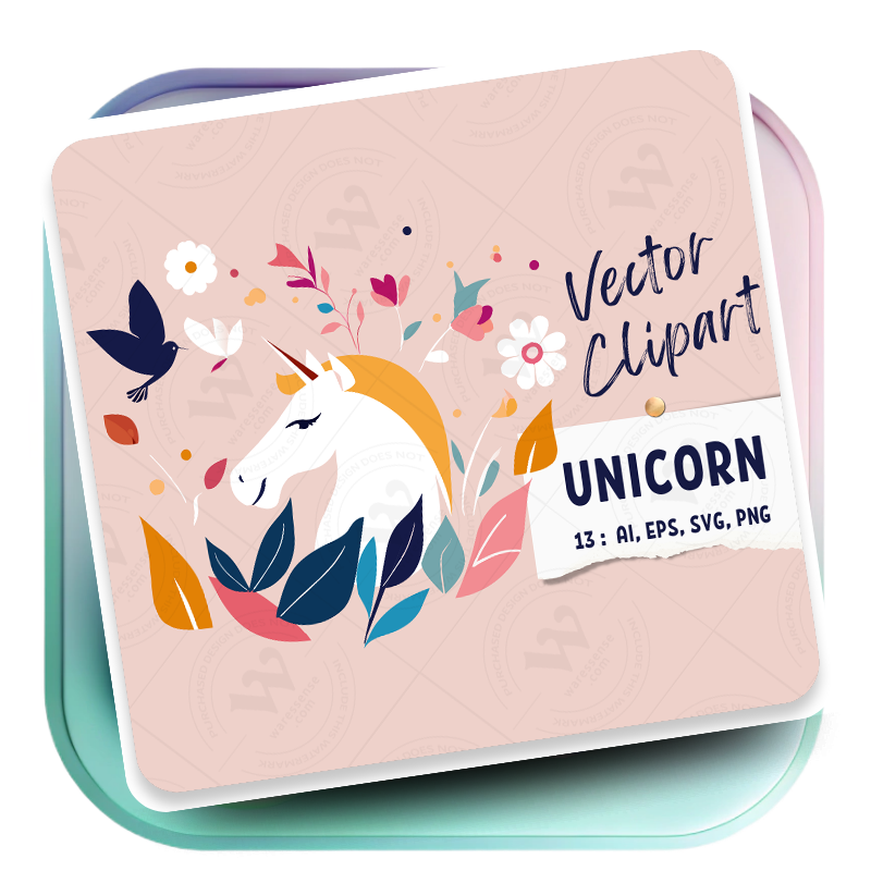 Minimalist Unicorn Clipart Pack, 13 Cute Vector Unicorns, PNG 300 DPI, SVG, AI, EPS Source Files Instant Download