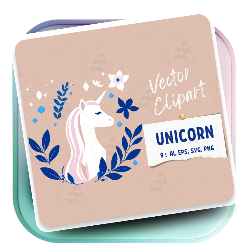 Minimalist Unicorn Clipart Pack, 9 Cute Vector Unicorns, PNG 300 DPI, SVG, AI, EPS Source Files Instant Download