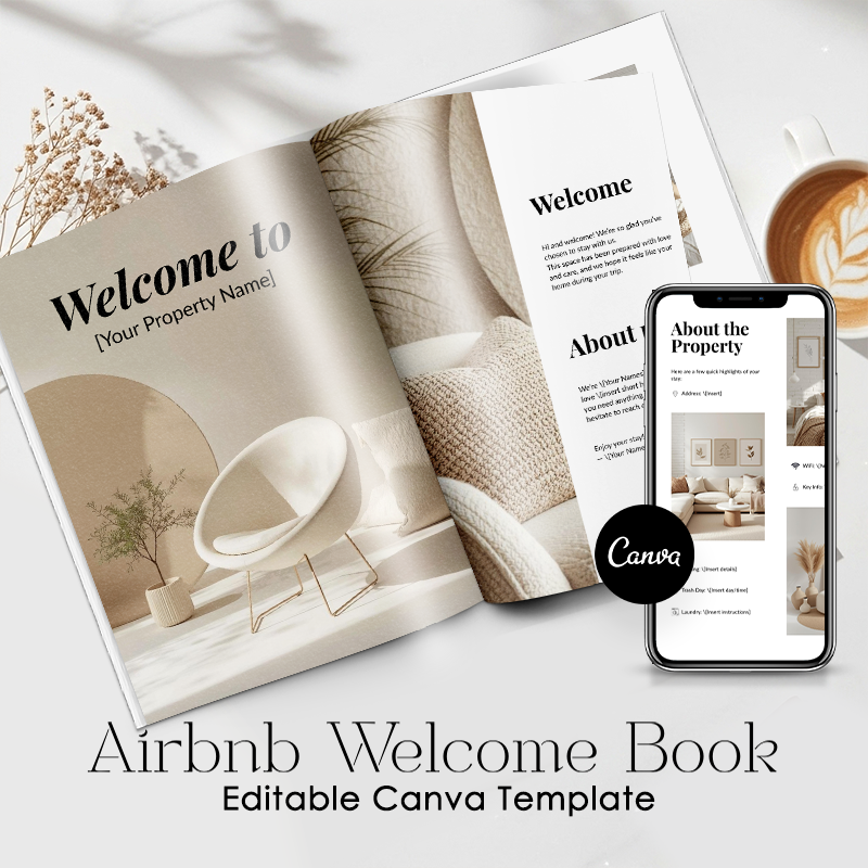 Airbnb Welcome Book Canva Template Editable Host Binder Printable House Manual Guide Vacation Rental Guest Packet