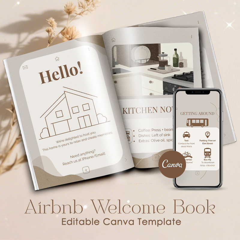 Airbnb Welcome Book Canva Template Editable Host Binder Printable House Manual Guide Vacation Rental Guest Packet