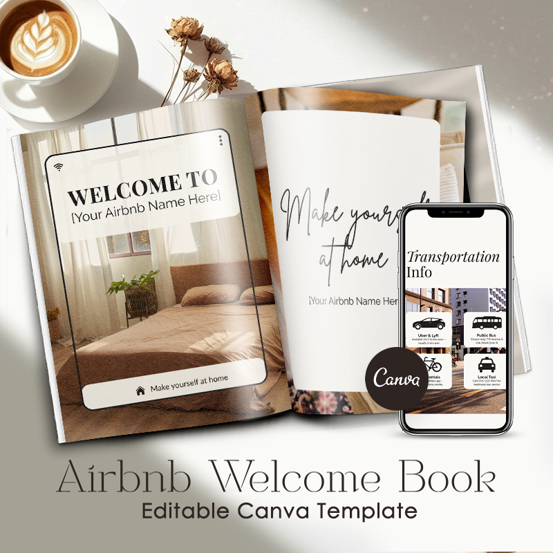 Airbnb Welcome Book Canva Template, Editable Host Binder, Printable House Manual Guide, Vacation Rental Guest Packet