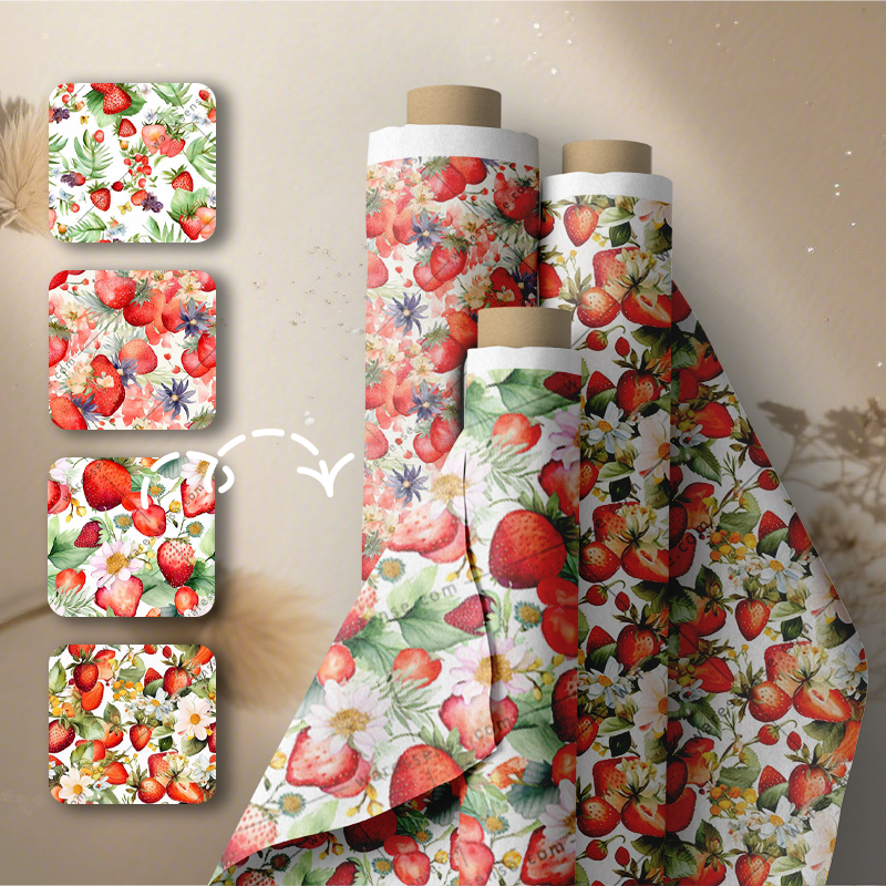 4 Strawberry Seamless Patterns, Watercolor (JPG)
