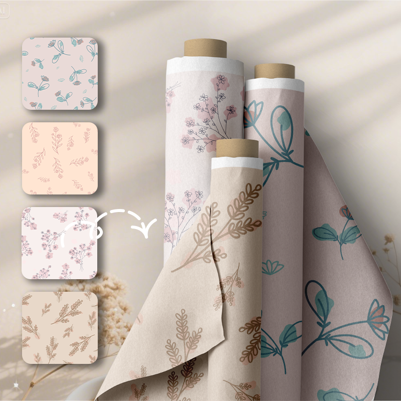 4 Minimalistic Seamless Neutral Floral Patterns (JPG)