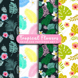 Tropical Flowers Seamless Patterns, Bundle 20 Sets, 80 JPG Seamless Patterns
