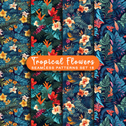 Tropical Flowers Seamless Patterns, Bundle 20 Sets, 80 JPG Seamless Patterns