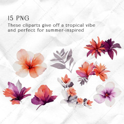 Purple & orange tropical flower PNG clipart