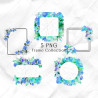 Set of blue and green tropical flowers PNG clipart