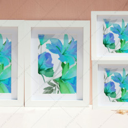 Set of blue and green tropical flowers PNG clipart