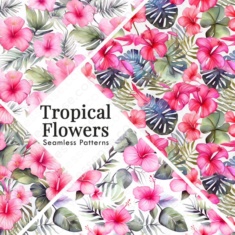 Watercolor Tropical Pink Seamless Pattern