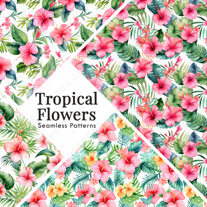 Tropical & Hawaiian Floral Seamless Patterns Collection