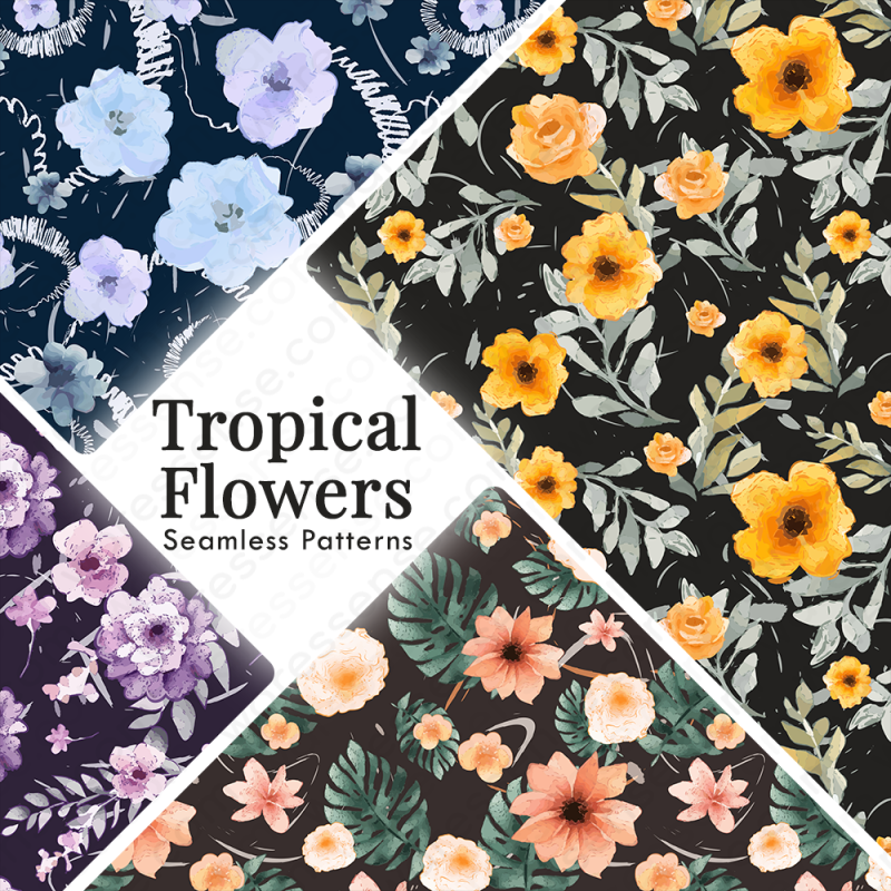 Tropical Floral Seamless Patterns Collection