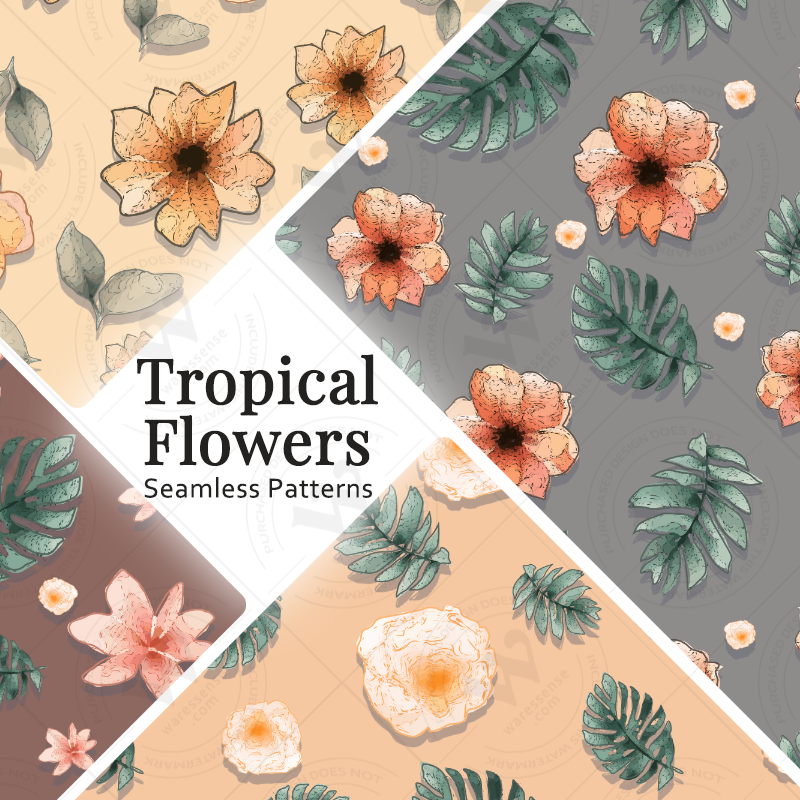 Tropical Floral Seamless Patterns Collection